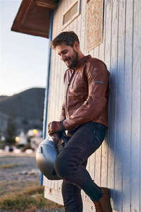 Kurtka motocyklowa skórzana Shima HUNTER+ 2.0 jasny brązowy